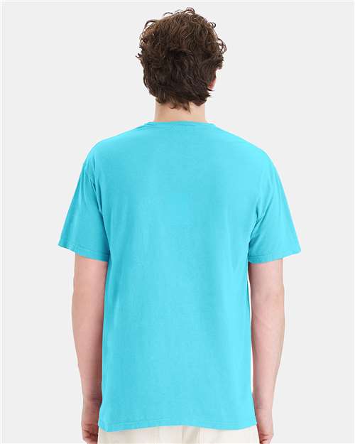 Hanes GDH150 Unisex Garment-Dyed Pocket T-Shirt - Freshwater - model back