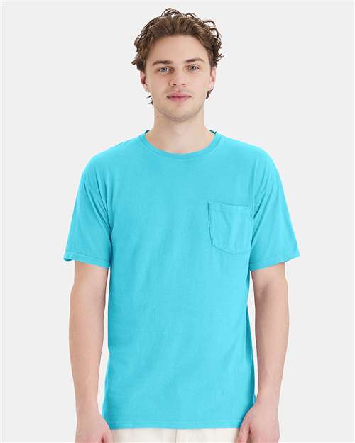 Hanes GDH150 Unisex Garment-Dyed Pocket T-Shirt - Freshwater - model front