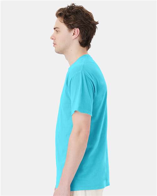 Hanes GDH150 Unisex Garment-Dyed Pocket T-Shirt - Freshwater - model side