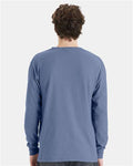 Hanes GDH250 Unisex Garment-Dyed Long Sleeve T-Shirt With a Pocket - Saltwater - model back