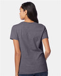 Hanes S04V Women's Perfect-T V-Neck T-Shirt - Charcoal Heather - model back