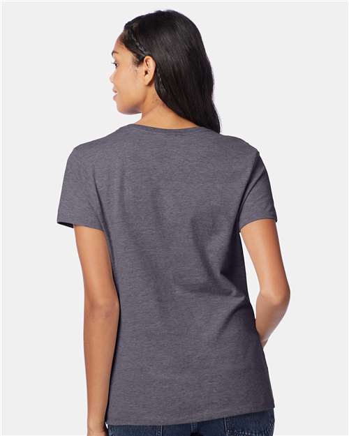 Hanes S04V Women's Perfect-T V-Neck T-Shirt - Charcoal Heather - model back