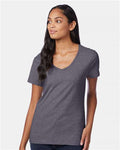 Hanes S04V Women's Perfect-T V-Neck T-Shirt - Charcoal Heather - model front