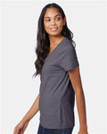 Hanes S04V Women's Perfect-T V-Neck T-Shirt - Charcoal Heather - model side