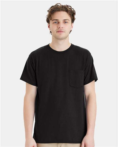 Hanes W110 Unisex Workwear Pocket T-Shirt - Black - model front