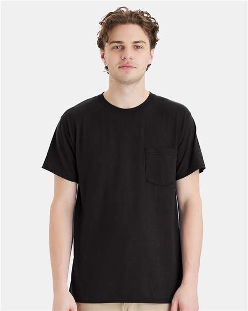 Hanes W110 Unisex Workwear Pocket T-Shirt - Black - model front
