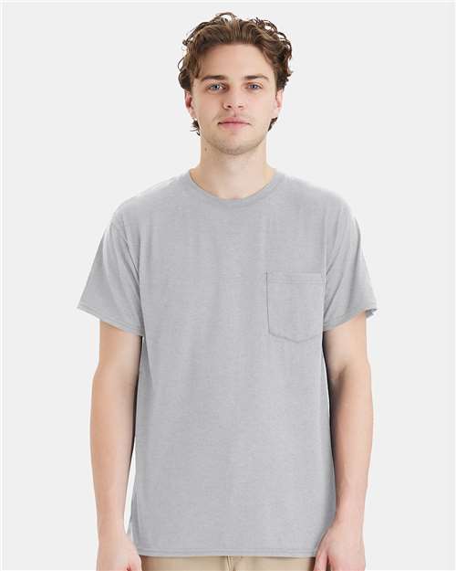 Hanes W110 Unisex Workwear Pocket T-Shirt - Light Steel - model front