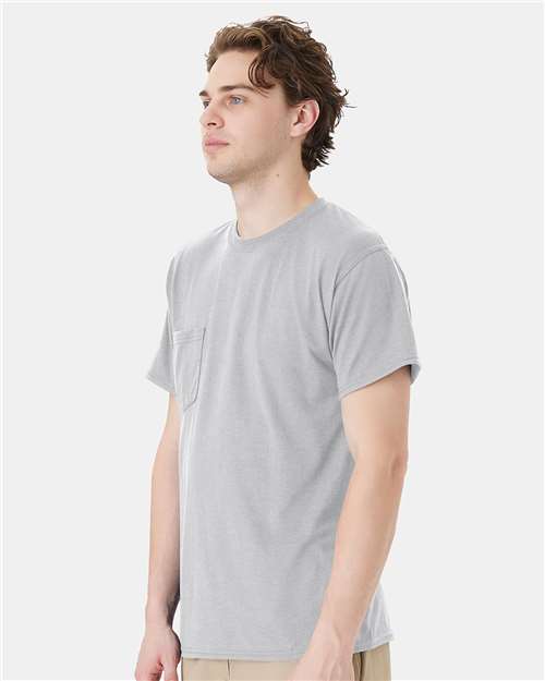 Hanes W110 Unisex Workwear Pocket T-Shirt - Light Steel - model side