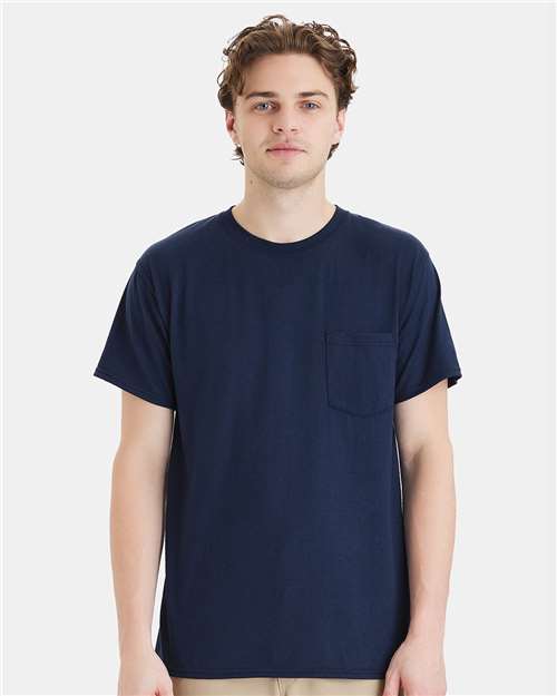 Hanes W110 Unisex Workwear Pocket T-Shirt - Navy - model front