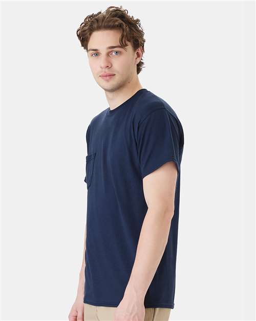 Hanes W110 Unisex Workwear Pocket T-Shirt - Navy - model side