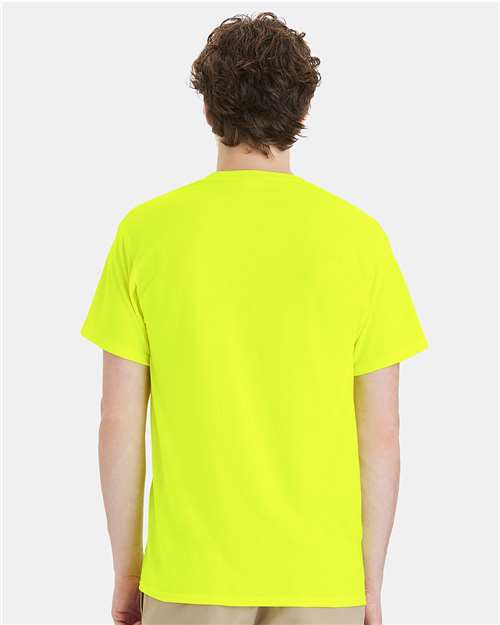 Hanes W110 Unisex Workwear Pocket T-Shirt - Safety Green - model back