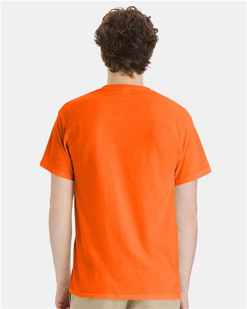 Hanes W110 Unisex Workwear Pocket T-Shirt - Safety Orange - model back