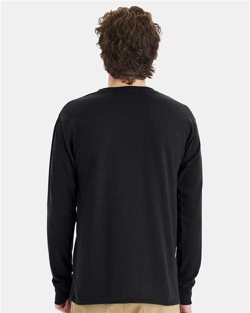 Hanes W120 Unisex Workwear Long Sleeve Pocket T-Shirt - Black - model back