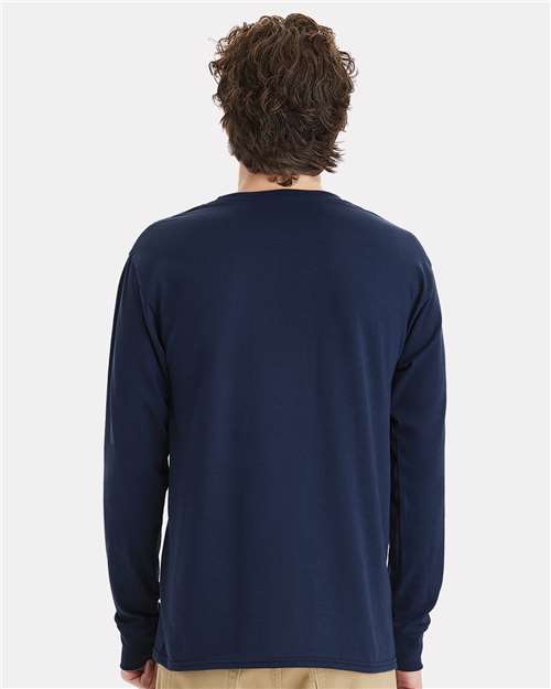 Hanes W120 Unisex Workwear Long Sleeve Pocket T-Shirt - Navy - model back