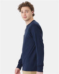 Hanes W120 Unisex Workwear Long Sleeve Pocket T-Shirt - Navy - model side