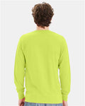 Hanes W120 Unisex Workwear Long Sleeve Pocket T-Shirt - Safety Green - model back
