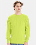 Hanes W120 Unisex Workwear Long Sleeve Pocket T-Shirt - Safety Green - model front