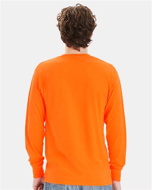 Hanes W120 Unisex Workwear Long Sleeve Pocket T-Shirt - Safety Orange - model back