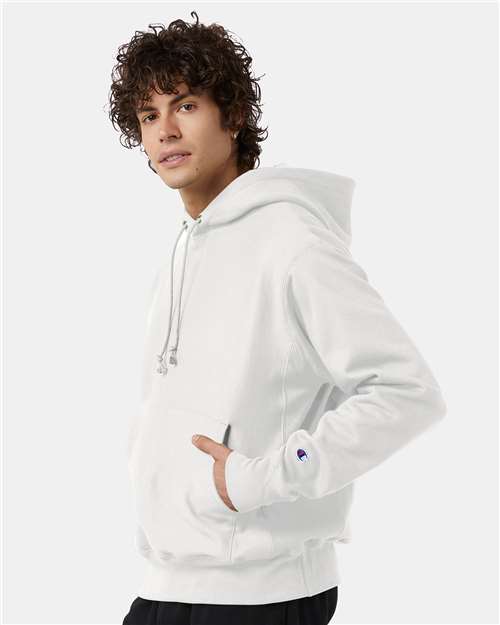 Champion S101 Unisex Reverse Weave Hooded Sweatshirt - White - model side