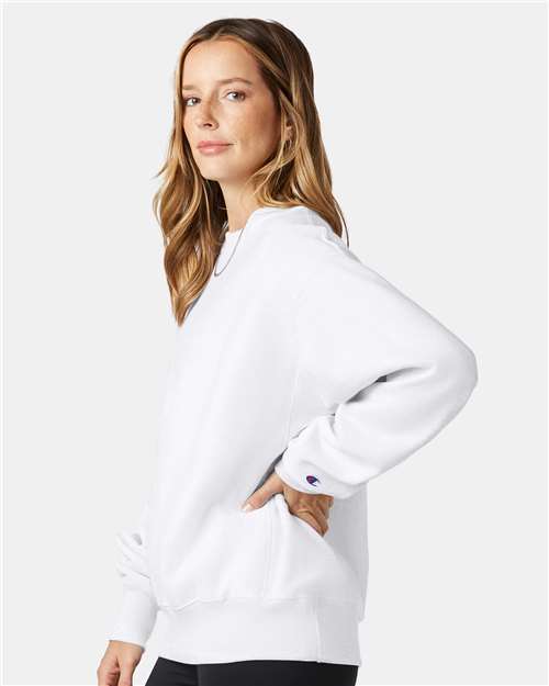 Champion S149 Unisex Reverse Weave Crewneck Sweatshirt - White - model side