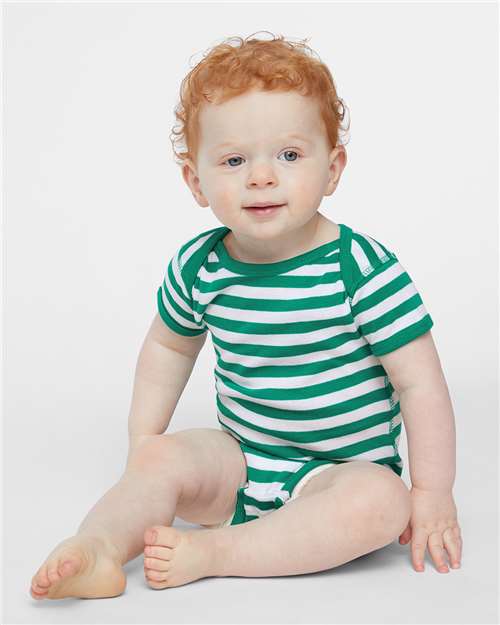 Rabbit Skins 4400 Infant Baby Rib Bodysuit - Kelly/ White Stripe - model front