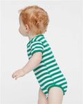 Rabbit Skins 4400 Infant Baby Rib Bodysuit - Kelly/ White Stripe - model side