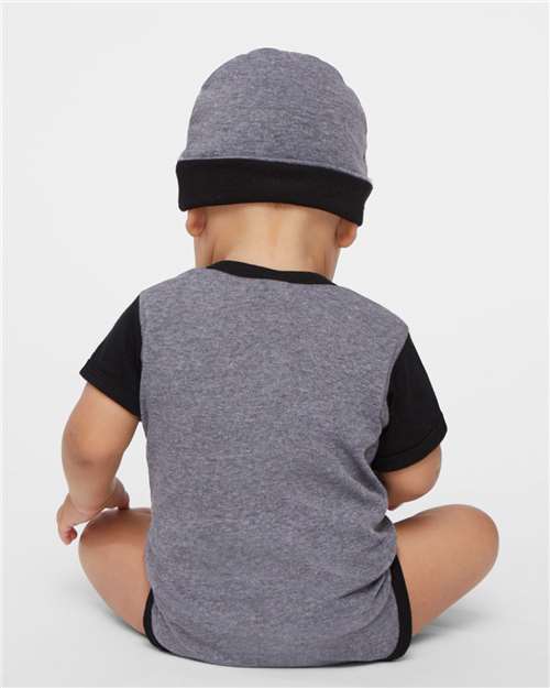 Rabbit Skins 4400 Infant Baby Rib Bodysuit - Granite Heather/ Black - model back