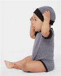 Rabbit Skins 4400 Infant Baby Rib Bodysuit - Granite Heather/ Black - model side