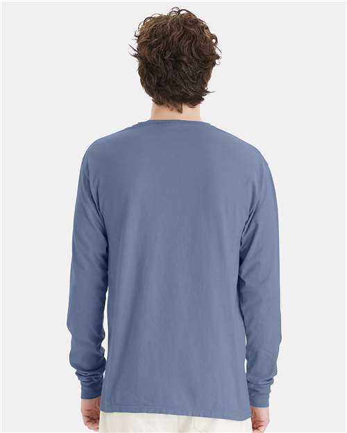 Hanes GDH200 Unisex Garment-Dyed Long Sleeve T-Shirt - Saltwater - model back