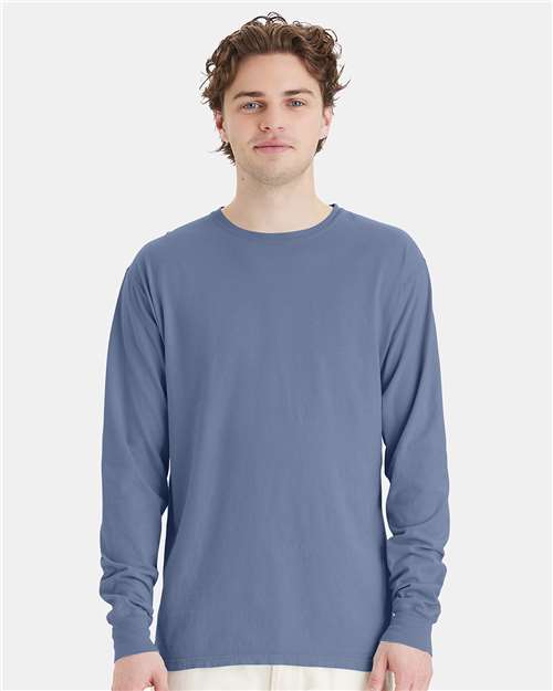 Hanes GDH200 Unisex Garment-Dyed Long Sleeve T-Shirt - Saltwater - model front