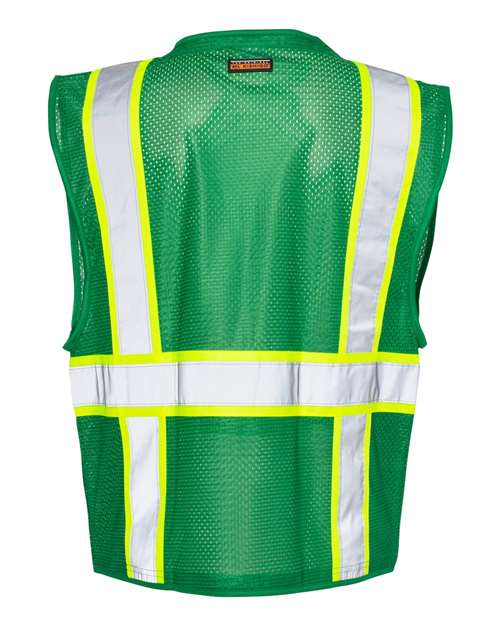 Kishigo B100-111 Unisex EV Series Enhanced Visibility Multi-Pocket Mesh Vest - Green/ Lime - B104 - back