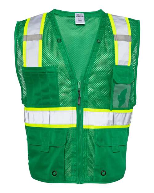 Kishigo B100-111 Unisex EV Series Enhanced Visibility Multi-Pocket Mesh Vest - Green/ Lime - B104 - front
