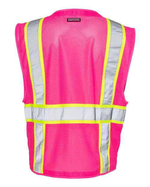 Kishigo B100-111 Unisex EV Series Enhanced Visibility Multi-Pocket Mesh Vest - Pink/ Lime - B107 - back