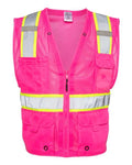 Kishigo B100-111 Unisex EV Series Enhanced Visibility Multi-Pocket Mesh Vest - Pink/ Lime - B107 - front