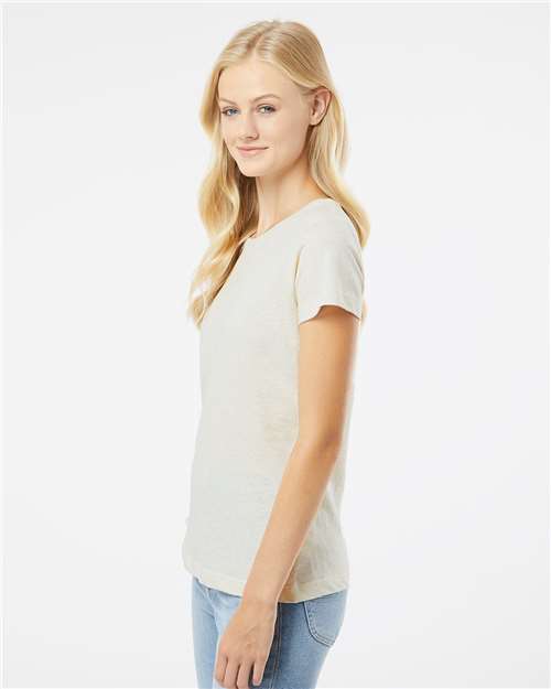 LAT 3516 Women's Fine Jersey Tee - Natural Heather - model side