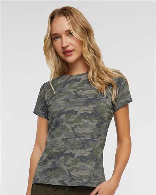 LAT 3516 Women's Fine Jersey Tee - Vintage Camo - model front