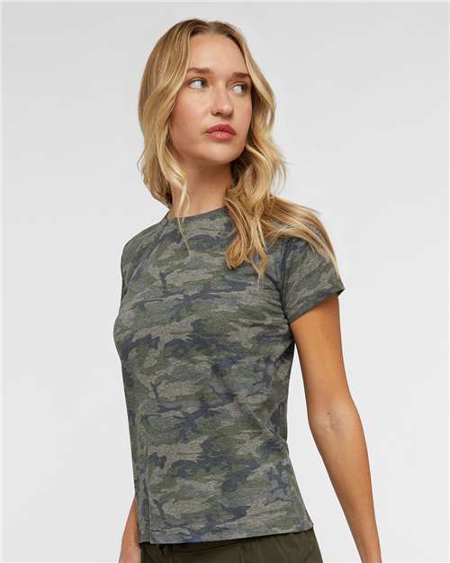LAT 3516 Women's Fine Jersey Tee - Vintage Camo - model side