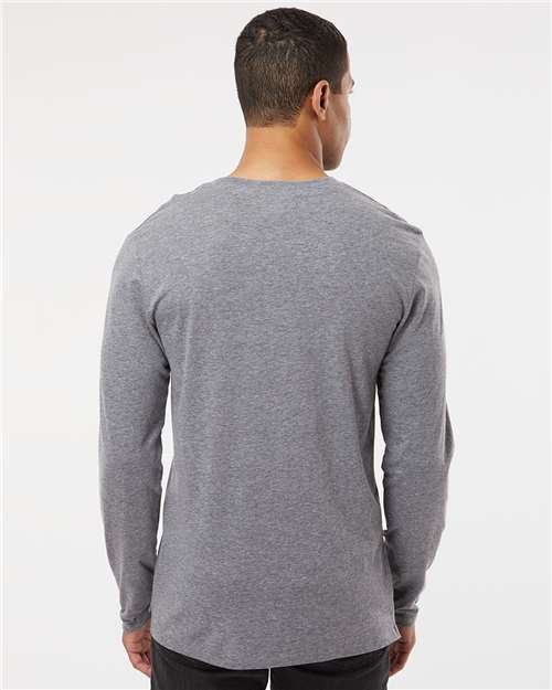 LAT 6918 Unisex Fine Jersey Long Sleeve Tee - Granite Heather - model back