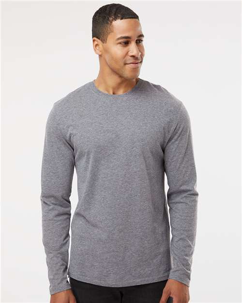 LAT 6918 Unisex Fine Jersey Long Sleeve Tee - Granite Heather - model front