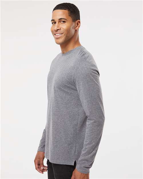 LAT 6918 Unisex Fine Jersey Long Sleeve Tee - Granite Heather - model side