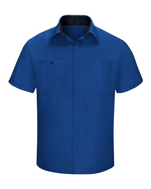 Red Kap SY42 Men's Performance Plus Short Sleeve Shirt With Oilblok Technology - Royal Blue/ Black - front