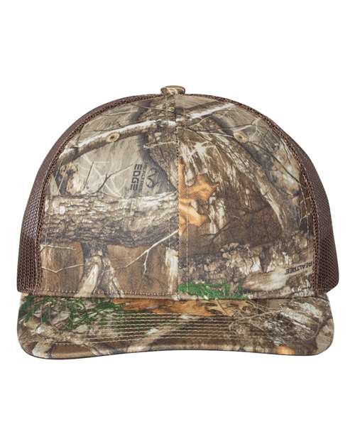Richardson 112P Printed Trucker Cap - Realtree Edge/ Brown - front