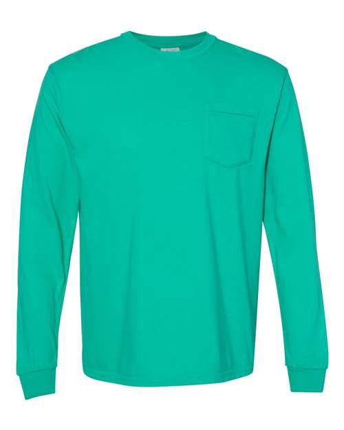 Comfort Colors 4410 Garment-Dyed Heavyweight Long Sleeve Pocket T-Shirt - Island Green - flat front