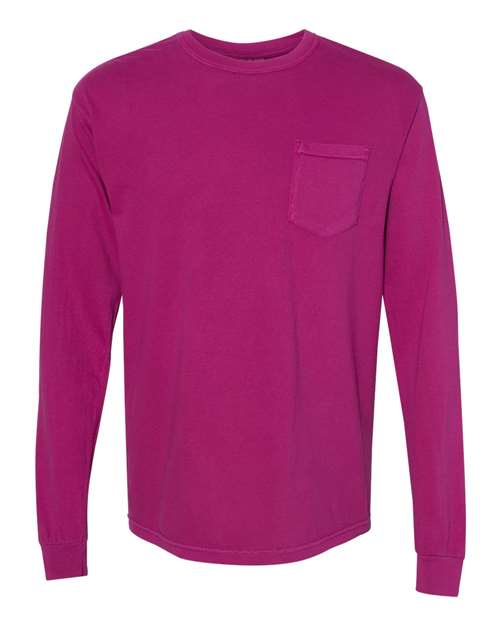 Comfort Colors 4410 Garment-Dyed Heavyweight Long Sleeve Pocket T-Shirt - Boysenberry - front