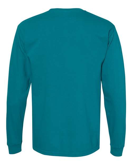 Comfort Colors 4410 Garment-Dyed Heavyweight Long Sleeve Pocket T-Shirt - Topaz Blue - back