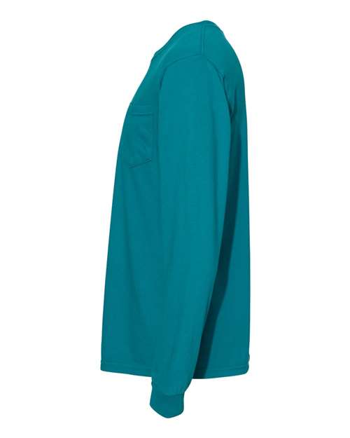 Comfort Colors 4410 Garment-Dyed Heavyweight Long Sleeve Pocket T-Shirt - Topaz Blue - side