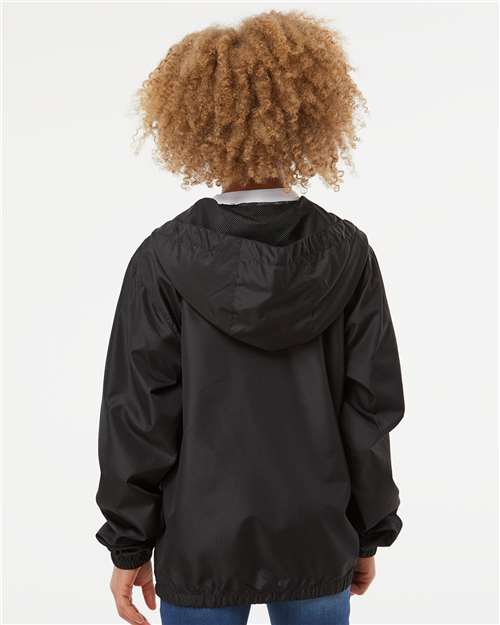 Independent Trading Co. EXP24YWZ Youth Lightweight Windbreaker Full-Zip Jacket - Black - model back