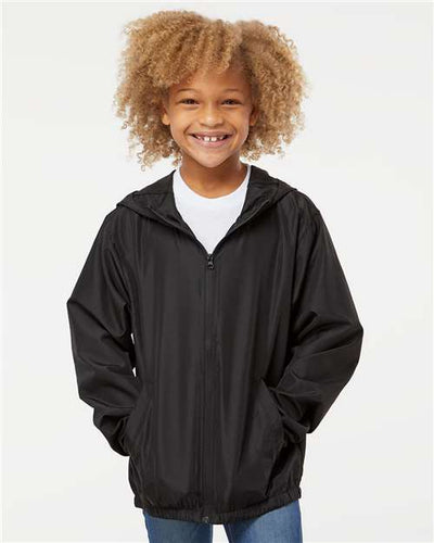 Independent Trading Co. EXP24YWZ Youth Lightweight Windbreaker Full-Zip Jacket - Black - model front