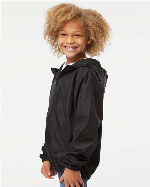 Independent Trading Co. EXP24YWZ Youth Lightweight Windbreaker Full-Zip Jacket - Black - model side