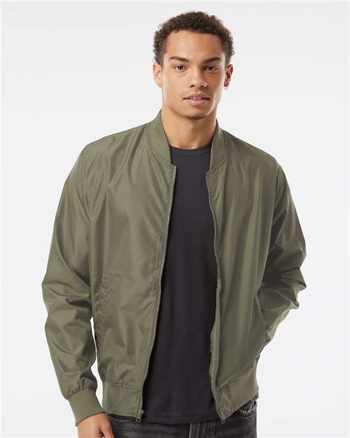 Independent Trading Co. EXP52BMR Unisex Lightweight Bomber Jacket - Army - model front